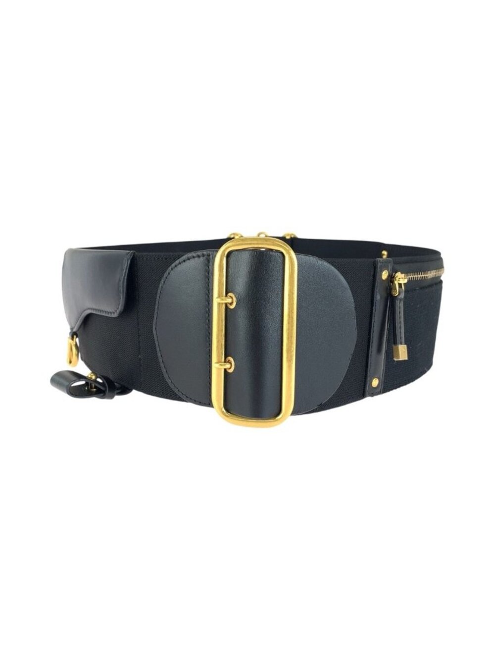 Dior Saddle Black Gold Fabric Leather Belt